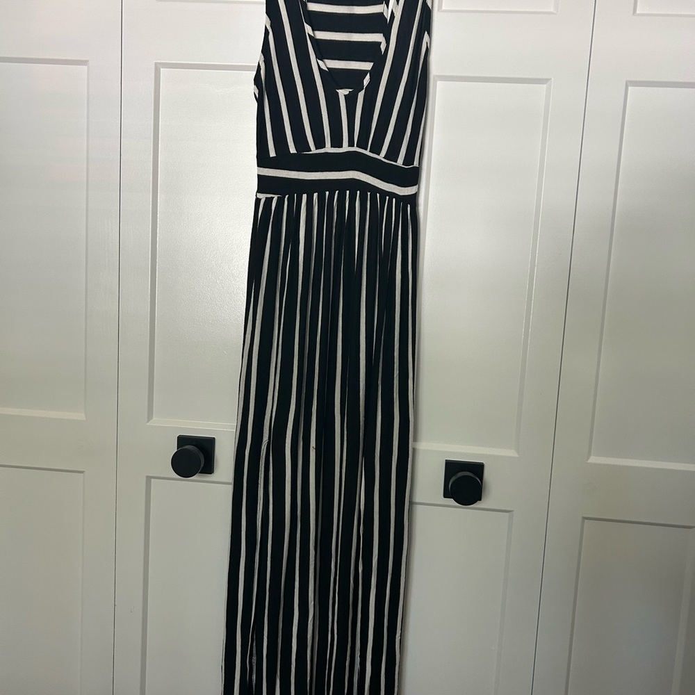 Pinc Black and White Striped Dress